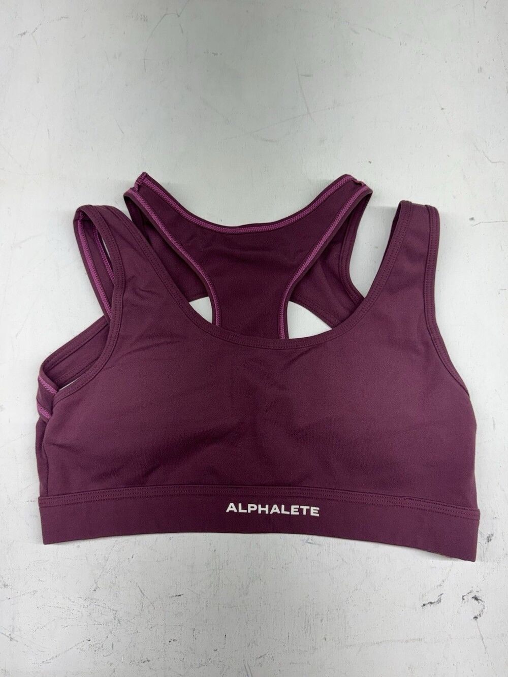 ALPHALETE Women’s Lined Wireless Pull On Racer Back Sports Purple Bra Size Small